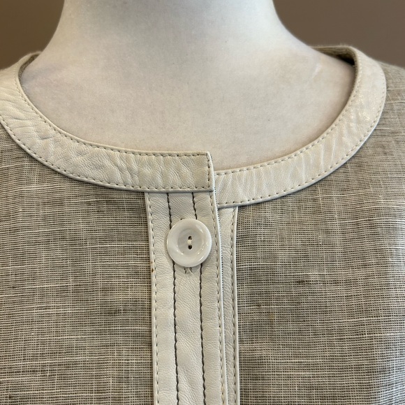 Worth Tan Linen and Leather Button Front Three Quarter Sleeve Blazer Jacket, 14 - Picture 2 of 7